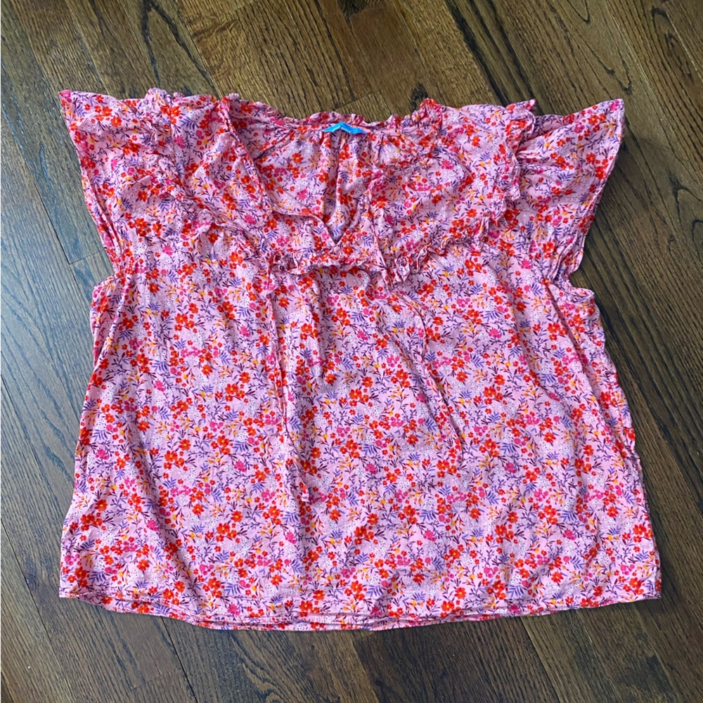 Draper James- Ruffle Sleeve Women's Top lightweight pink floral spring summer L